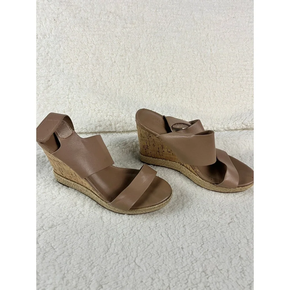 Charles by Charles‎ David Taupe Leather Cork Wedge Platform Sandals Women Size 7